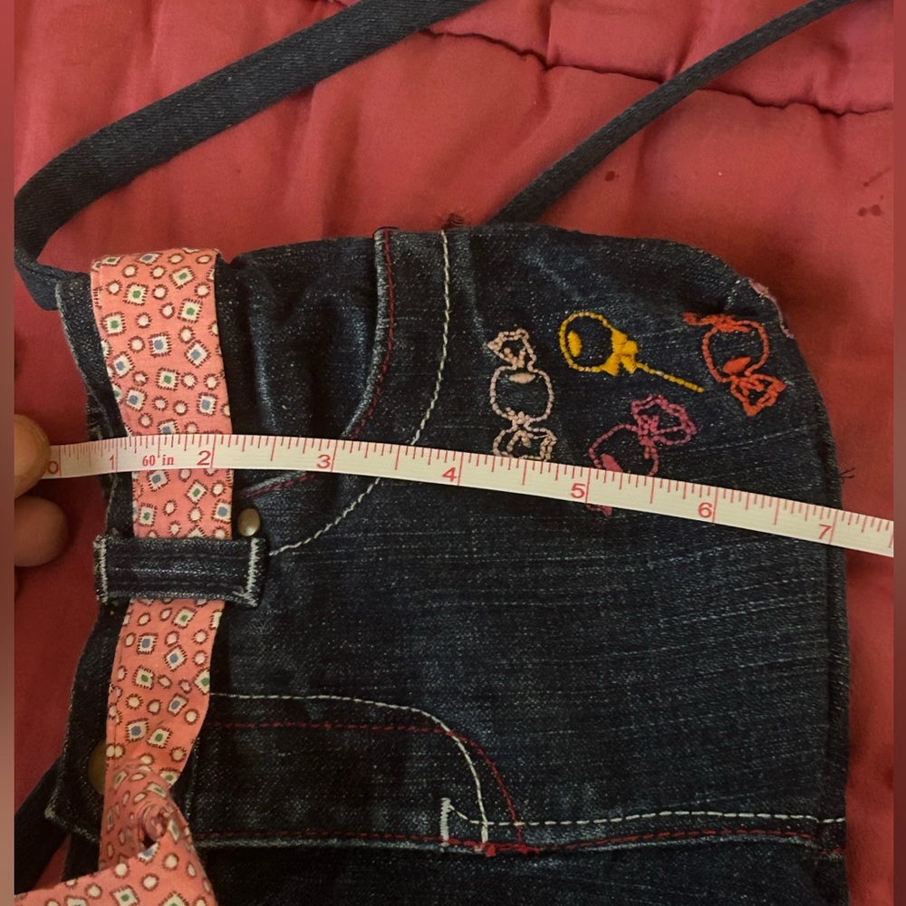 Stylish Denim Crossbody Bag with Pink Accents - Picture 6 of 6